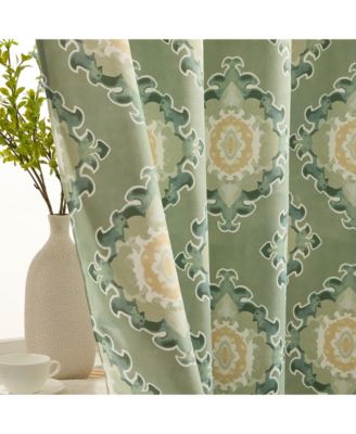 Liam Ogee Ikatt Damask Patterned Window Grommet Curtains Bedroom - Light Blocking Darkening Window Panels, Set of 2 (Sage Green, 52 W x 96 L