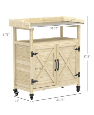 Outdoor Potting Bench with Storage, Wheels, Natural Wood