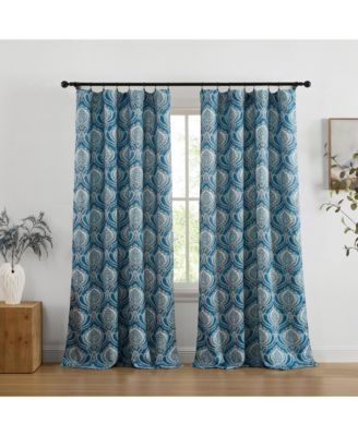 Messina Paisley Damask Patterned Back Tab Rod Pocket Curtains - Light Blocking Darkening Window Panels, Set of 2 (Blue, 52 W x 96 L)