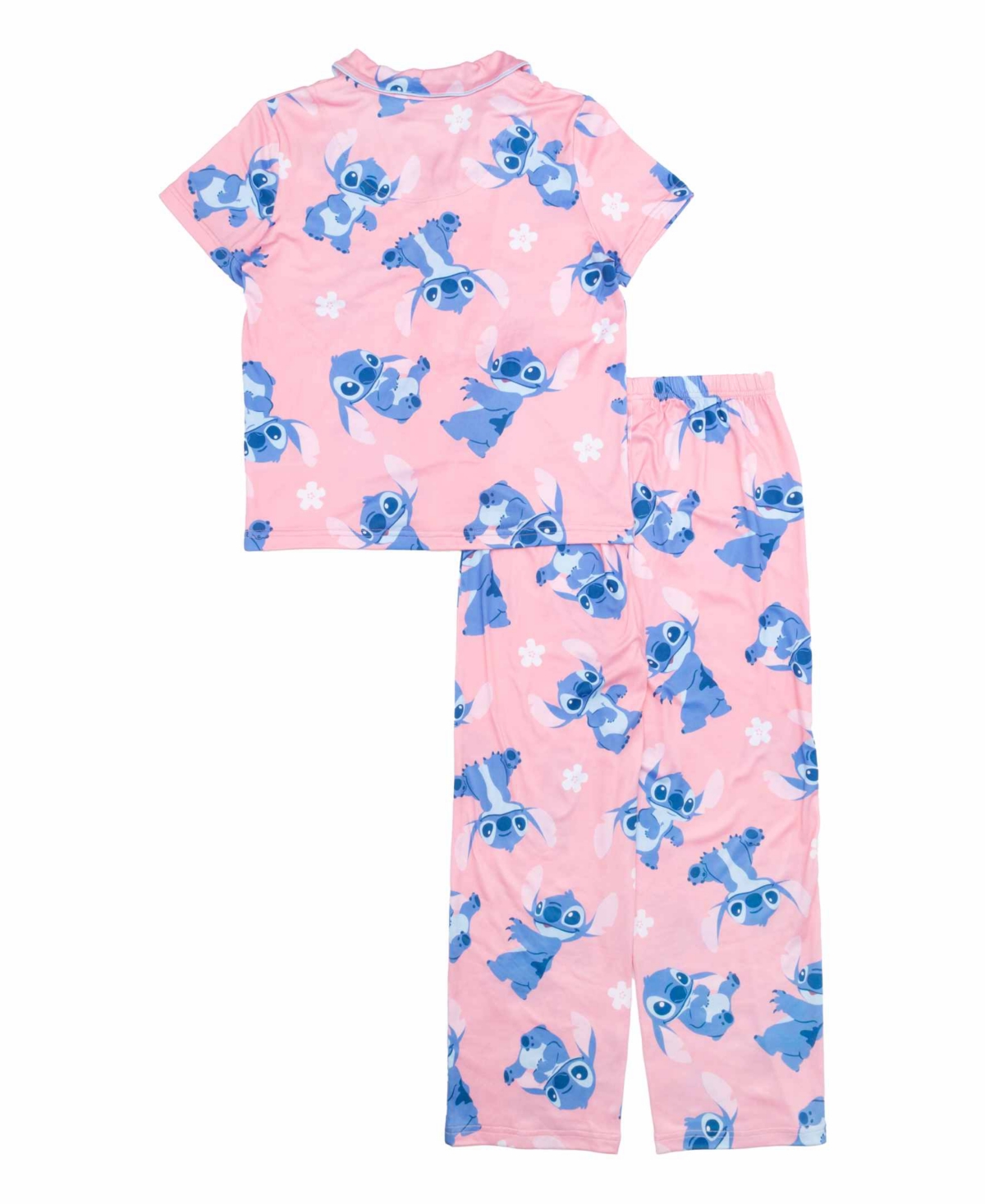Lilo Stitch Little And Big Girls Short Sleeve Button Down Sleep Shirt And Open Leg Pant, 2-piece Pajama Set In Assorted