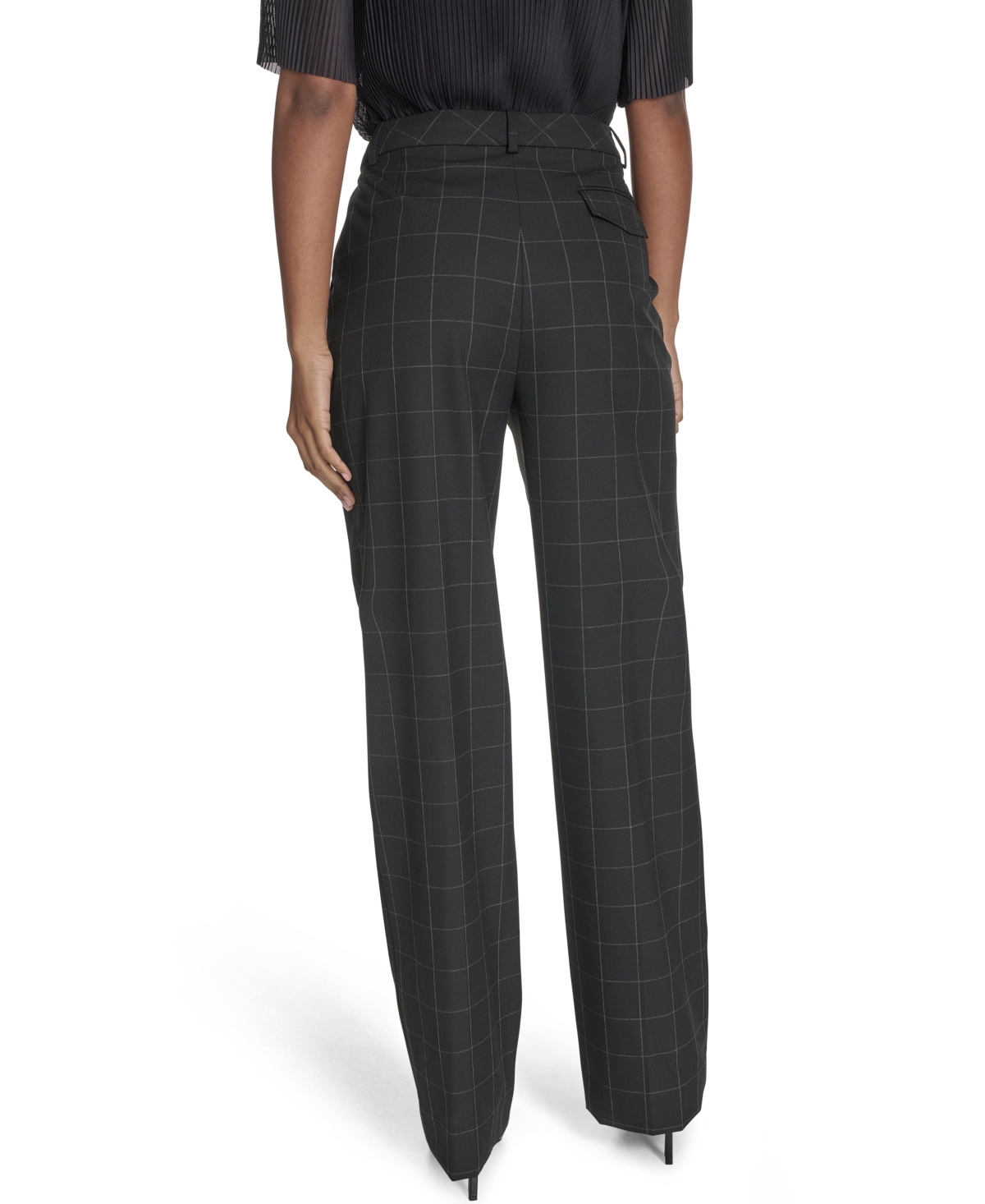 Calvin Klein Plus Size Windowpane Print Wide Leg Pants In Black,cream