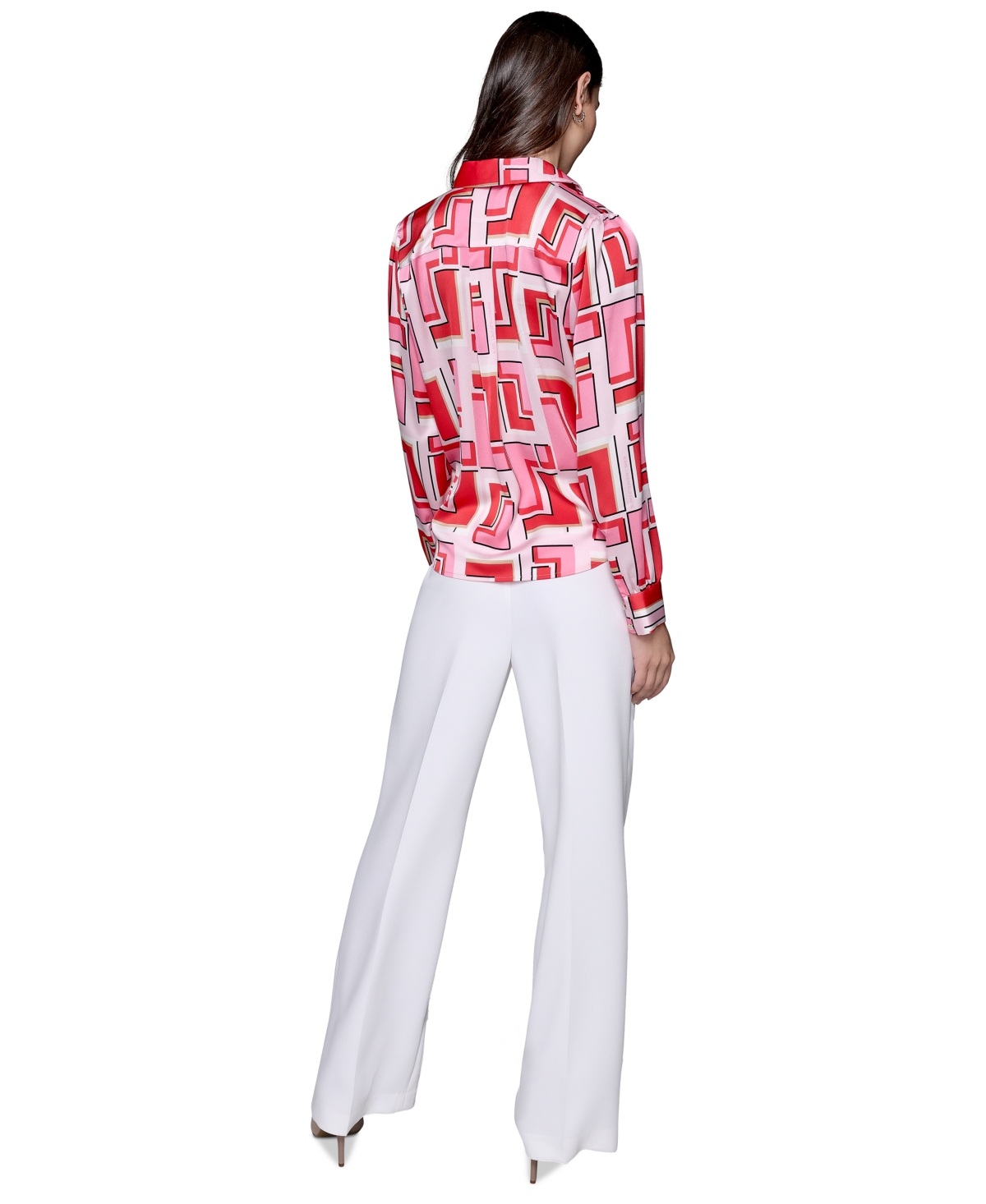 Shop Karl Lagerfeld Women's Geo-print Tie-front Top In Parfait Pink