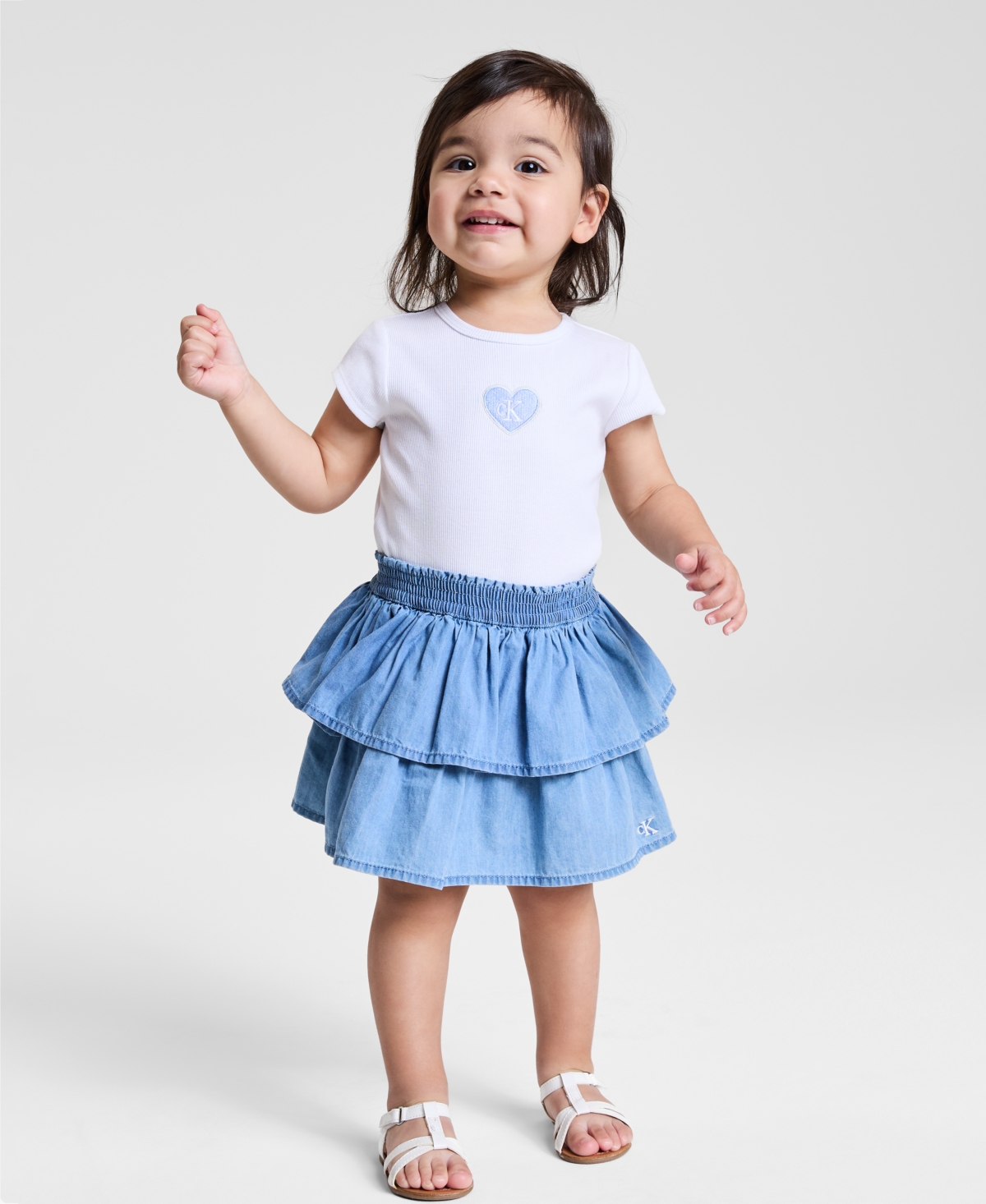Calvin Klein Baby Girls Ribbed Logo Bodysuit & Denim Skirt, 2 Piece Set