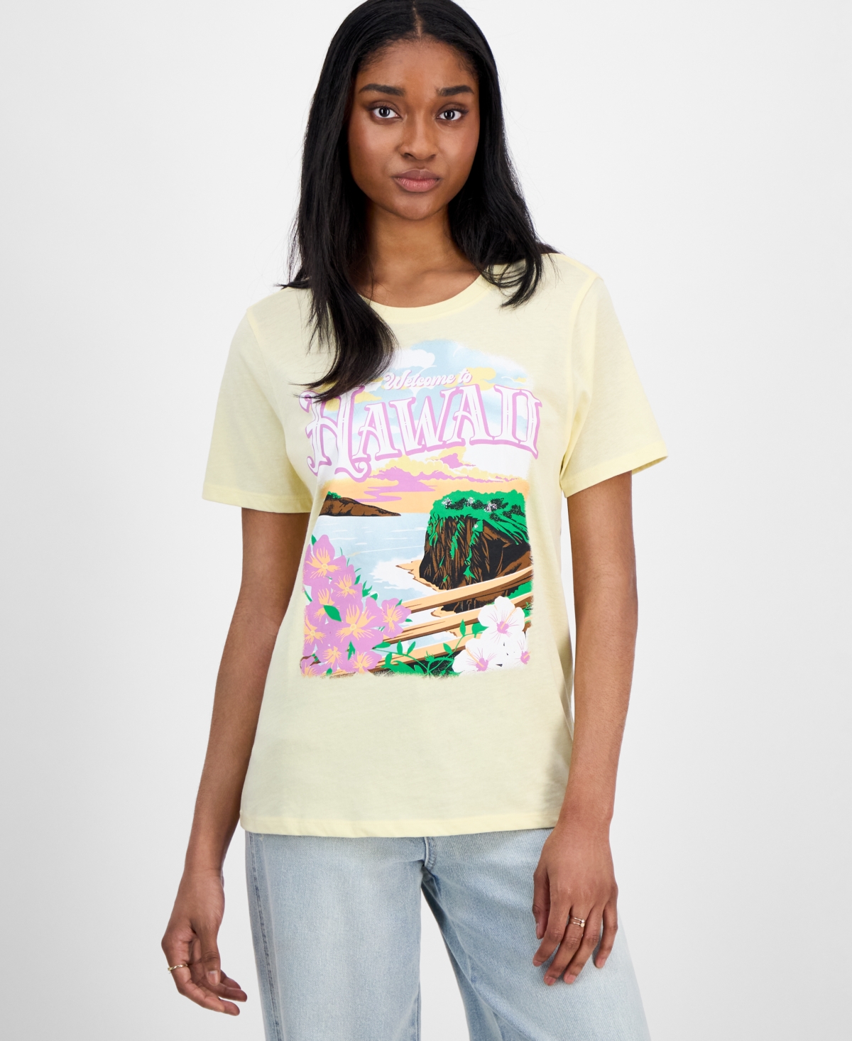 Juniors' Hawaii Graphic T-Shirt - Double Cream