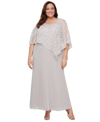SL Fashions - Plus Size Asymmetrical Glitter Cape Gown