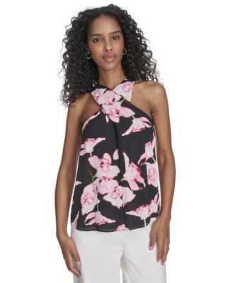 Calvin Klein - Women's Floral-Print Crossover-Neck Top