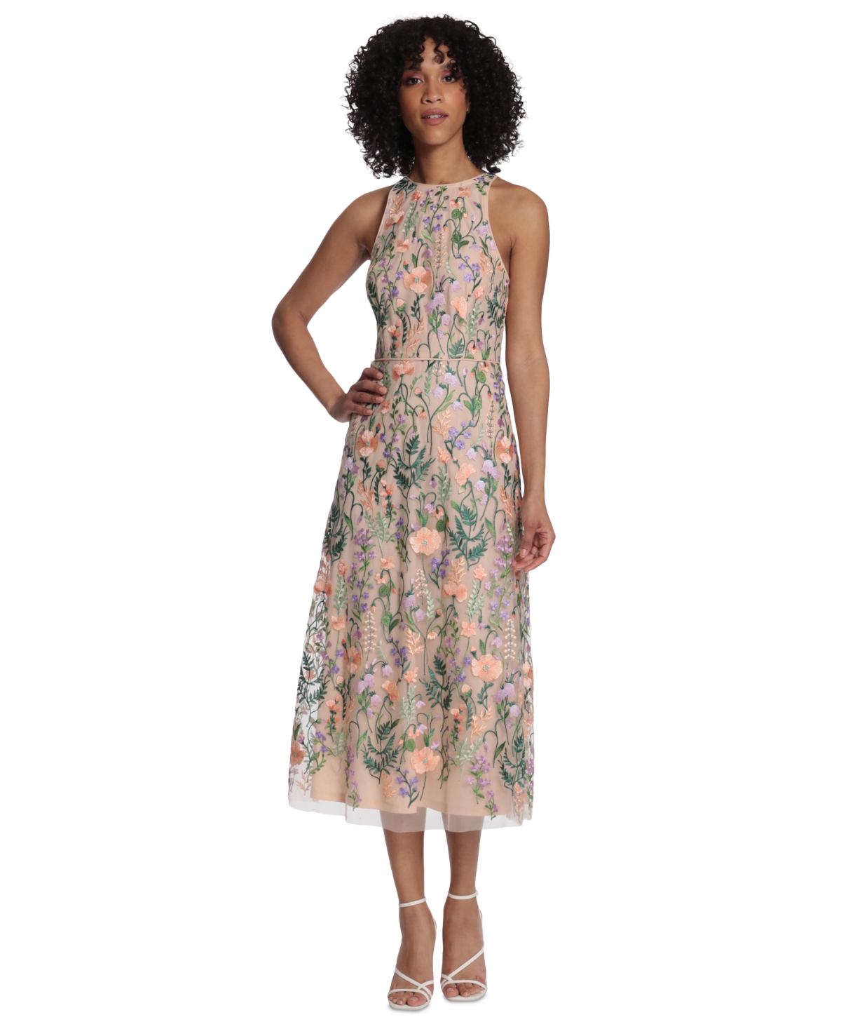 Women's Embroidered Midi Dress - Red/Pink Multi