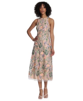 Maggy London Women's Embroidered Floral Midi Nylon Dress
