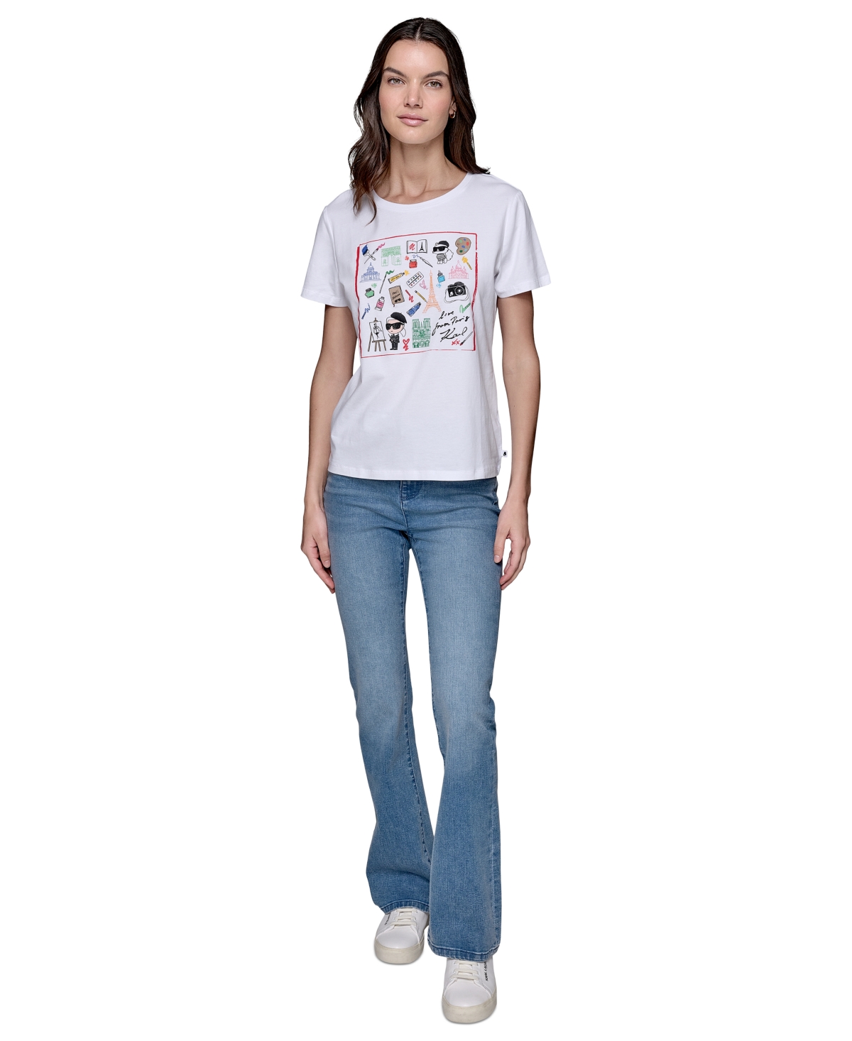 Shop Karl Lagerfeld Women's Art Motif Logo T-shirt In White