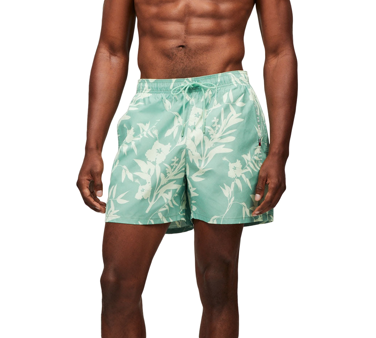 Tommy Hilfiger Men's Ombre Medium Length Drawstring 5" Swim Trunks In Floral Tropic Aop Fort Green