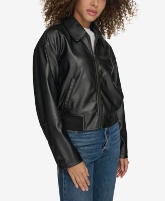 Women's Faux Leather Lightweight Bomber Jacket