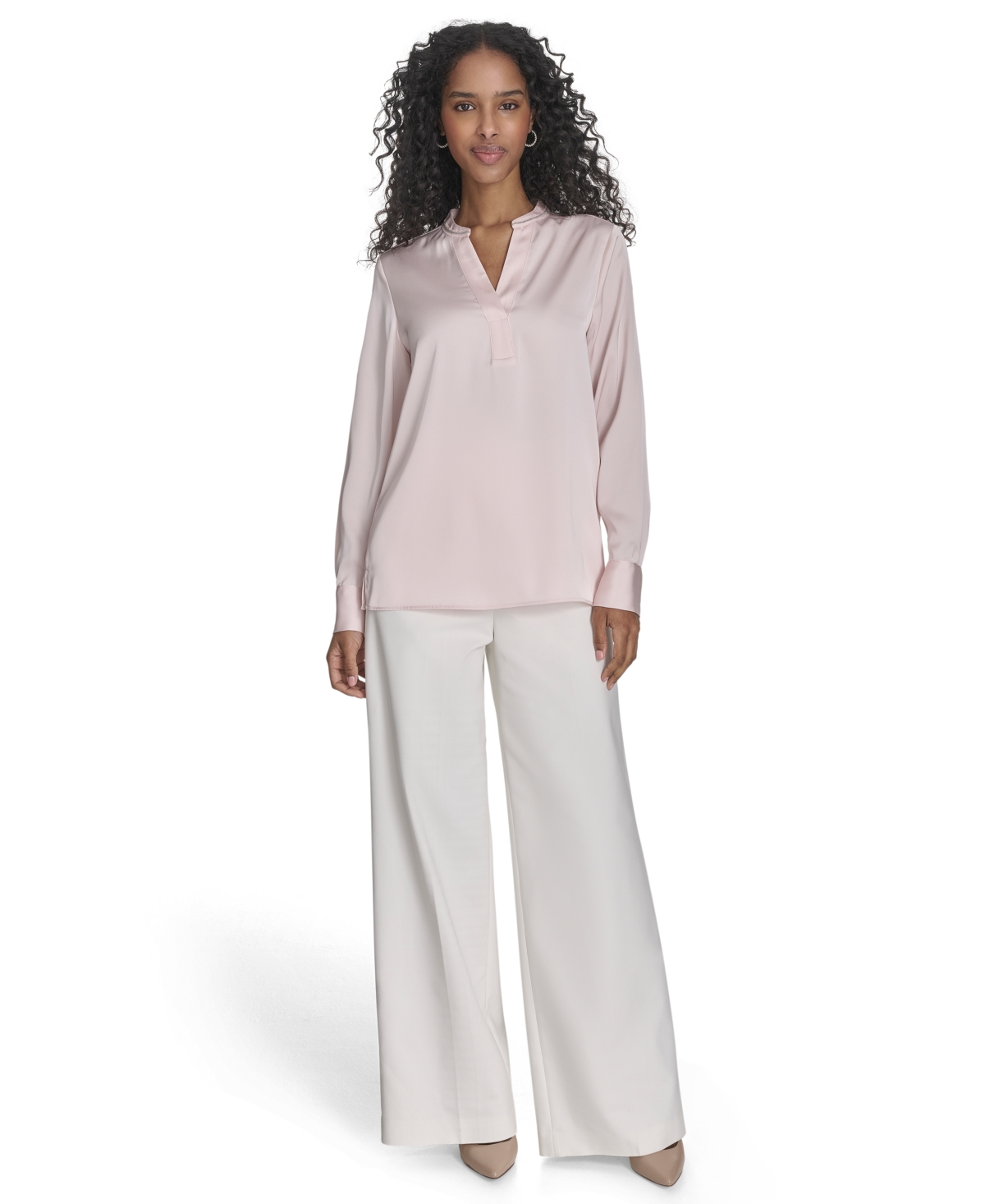 CALVIN KLEIN WOMEN'S SPLIT-NECK LONG-SLEEVE SHIRT 
