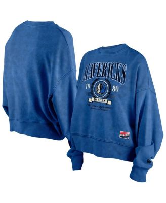 New Era - Women's Blue Dallas Mavericks Hardwood Classics Enzyme Wash Oversized Boxy Pullover Sweatshirt