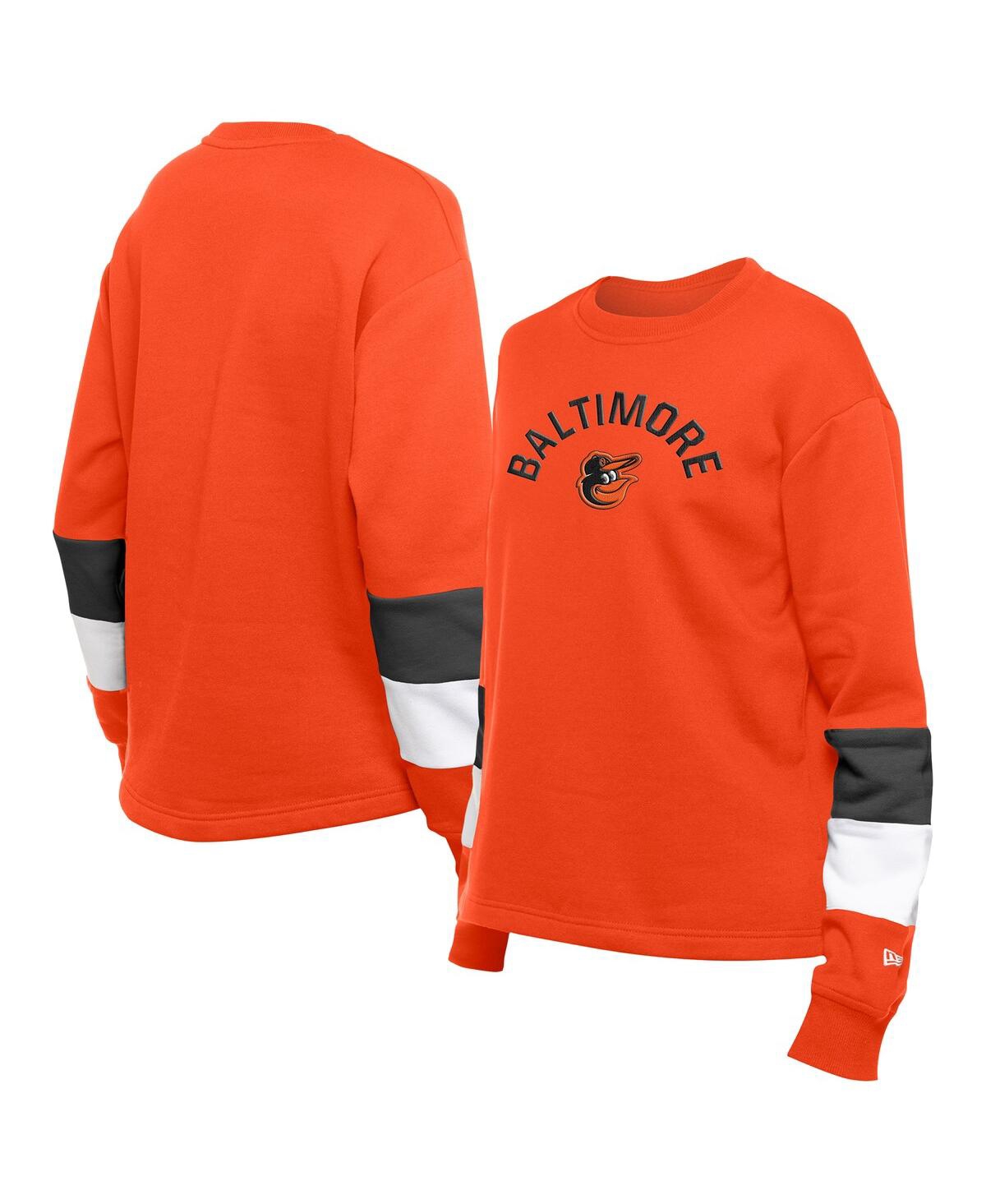 Shop New Era Women's Orange Baltimore Orioles Gameday Crewneck Sweatshirt