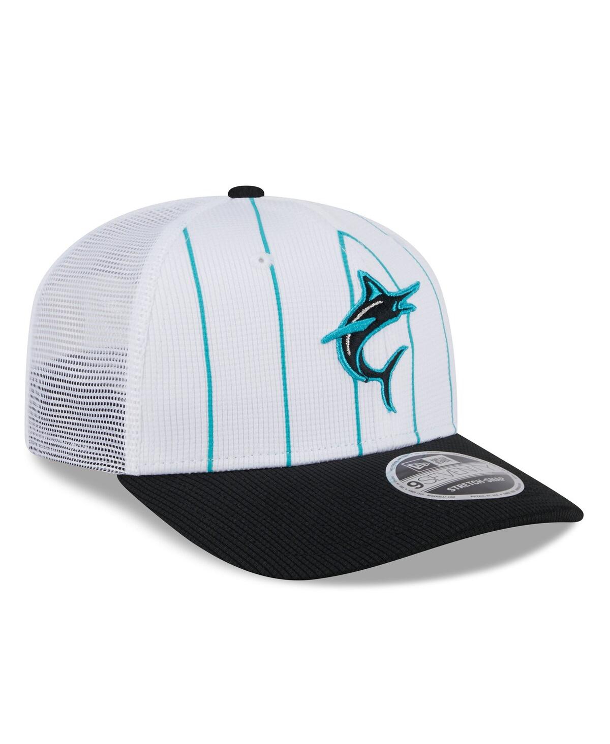 NEW ERA MEN'S WHITE/BLACK MIAMI MARLINS 2025 BATTING PRACTICE 9SEVENTY STRETCH-SNAP TRUCKER HAT 
