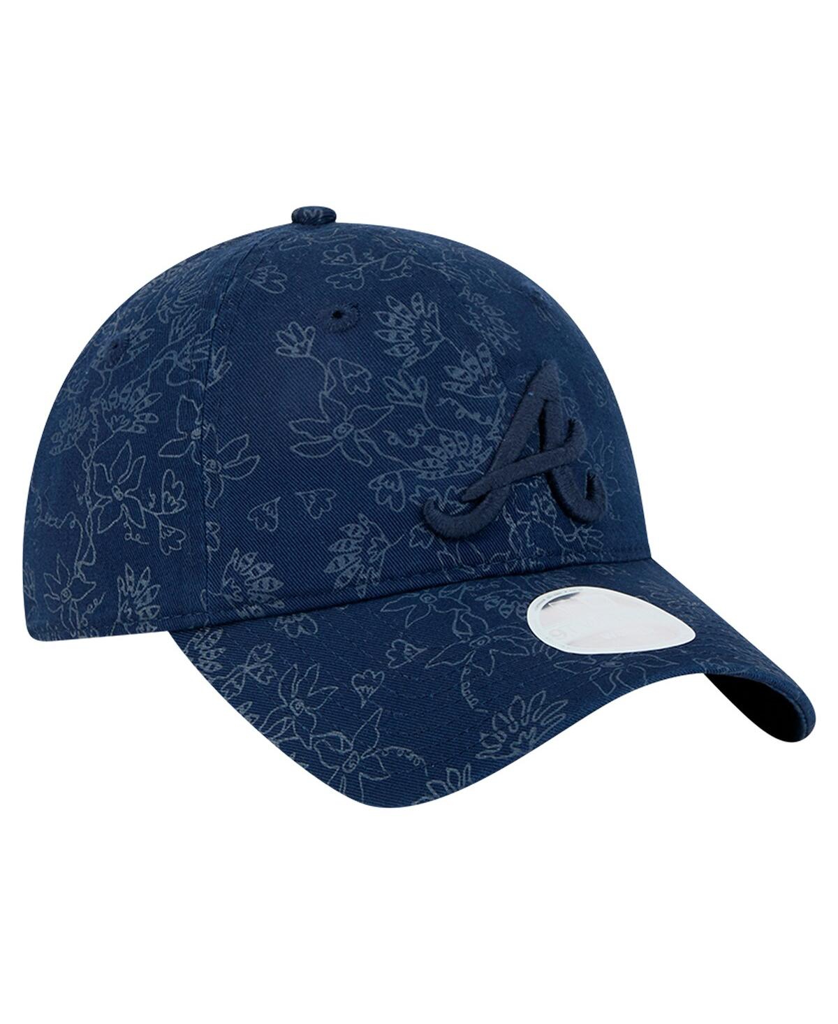 New Era Women's Navy Atlanta Braves Tonal Floral 9twenty Adjustable Hat In Navy
