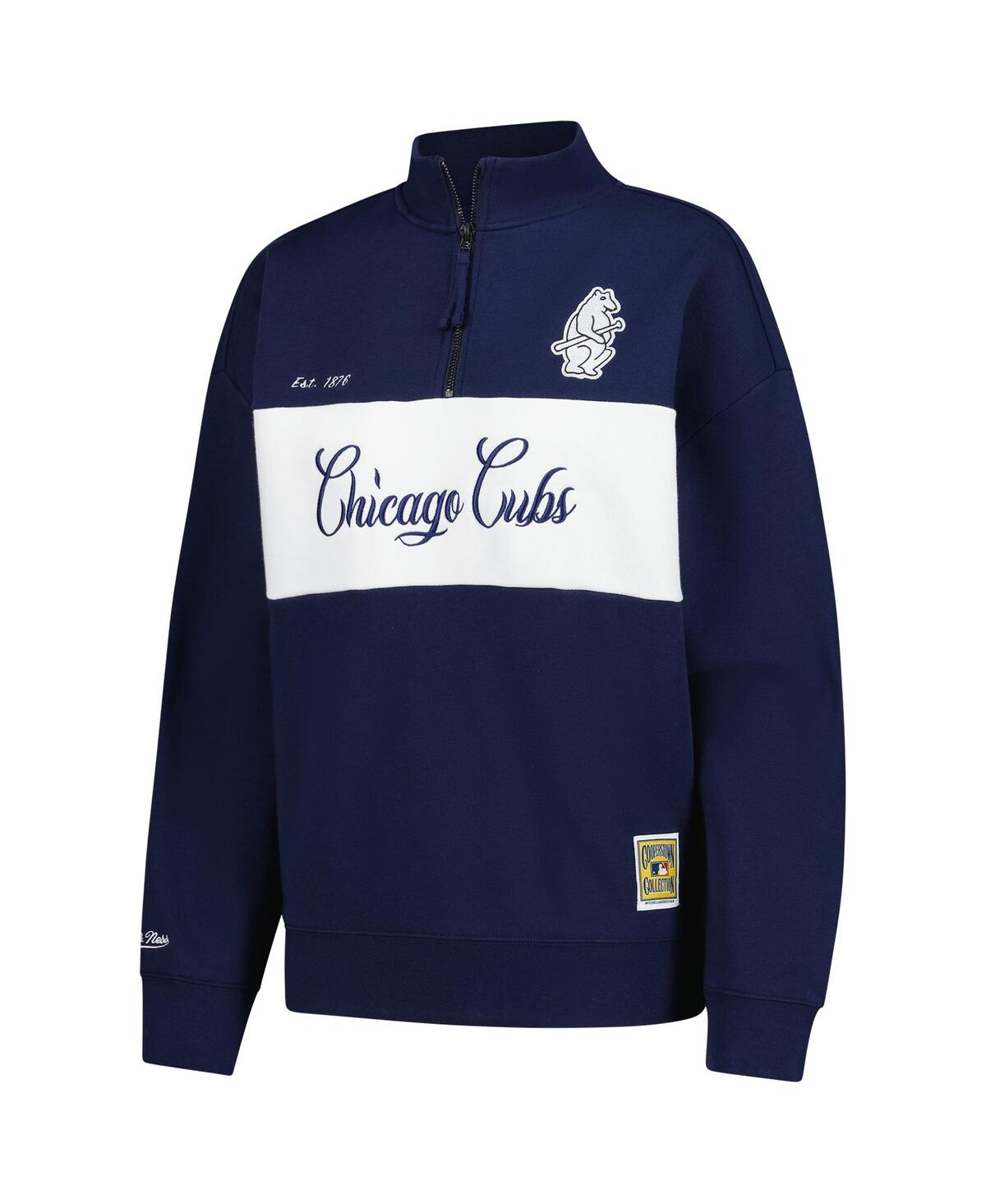 Mitchell & Ness Women's Navy Chicago Cubs Quarter-zip Pullover Top In Navy