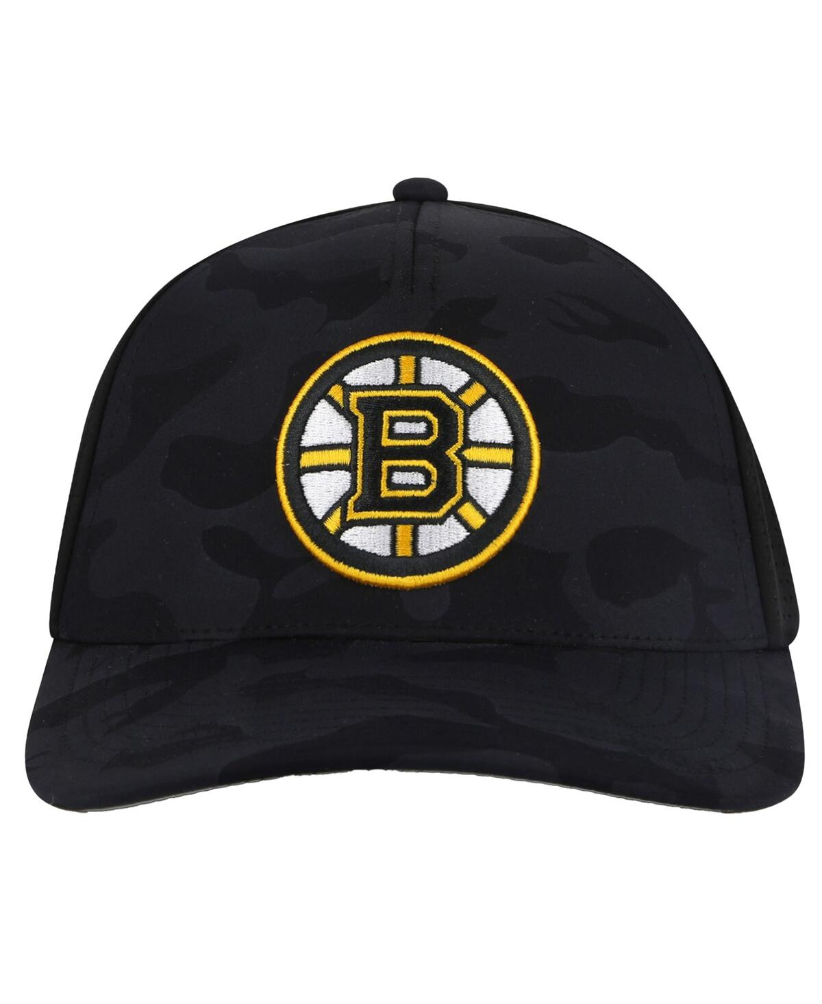 AMERICAN NEEDLE MEN'S BLACK BOSTON BRUINS VALIN CAMO SUPER TECH VENTED ADJUSTABLE HAT 