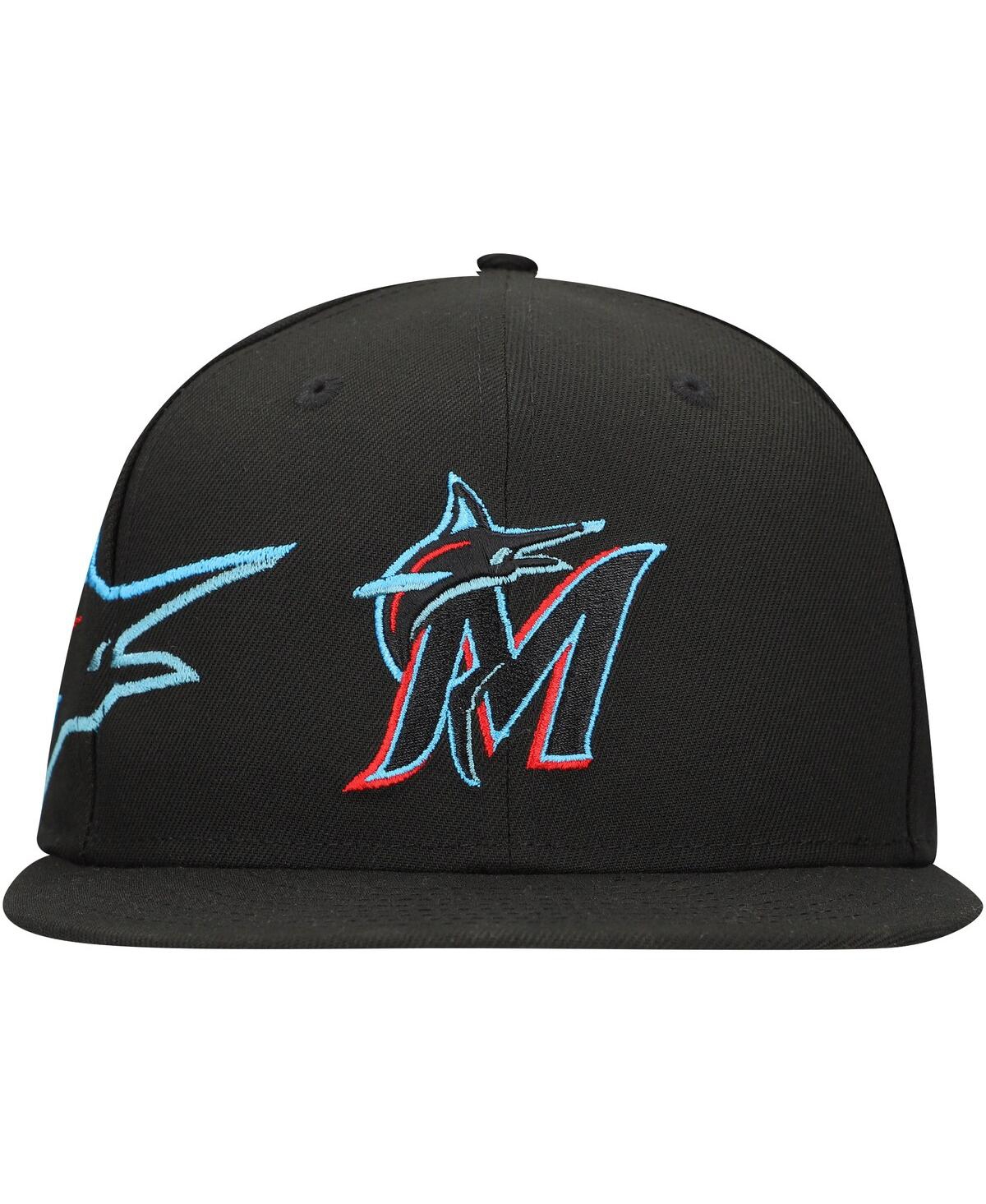 NEW ERA MEN'S BLACK MIAMI MARLINS LOGO STRIKE 9FIFTY SNAPBACK HAT 