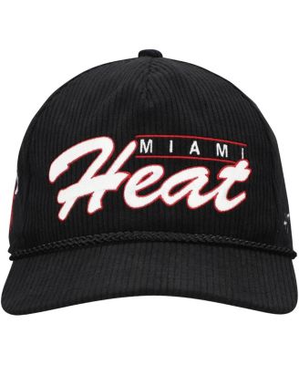 Men's Black Miami Heat Double Header Sidepatch Cord Hitch Adjustable Hat