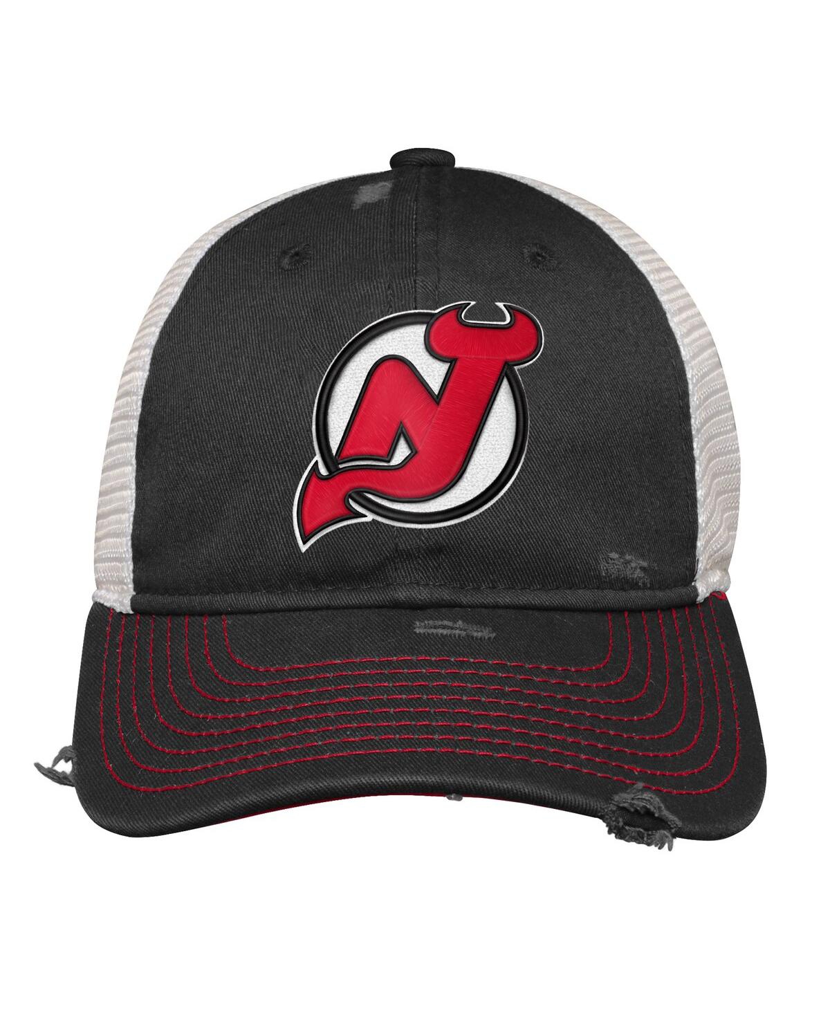 Outerstuff Big Boys And Girls Black New Jersey Devils Slouch Trucker Adjustable Hat In Black