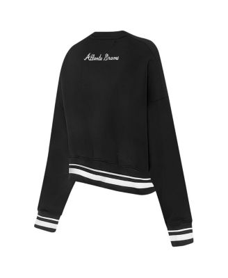 Women's Black Atlanta Braves Cultivated-Pearl Cropped Pullover Sweatshirt