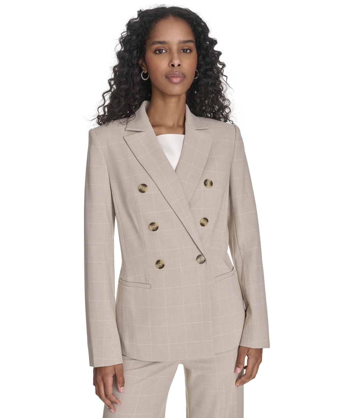 CALVIN KLEIN WOMEN'S WINDOWPANE PRINT DOUBLE BREASTED BLAZER 