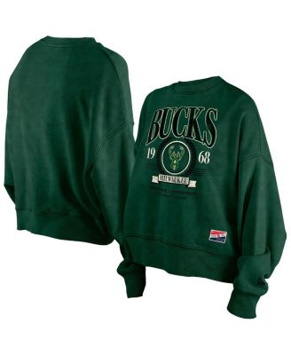 New Era - Women's Hunter Green Milwaukee Bucks Hardwood Classics Enzyme Wash Oversized Boxy Pullover Sweatshirt