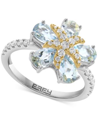 EFFY Collection - Aquamarine (1-5/8 ct. t.w.) & Diamond (3/8 ct. t.w.) Flower Ring in Sterling Silver & 14k Gold-Plate