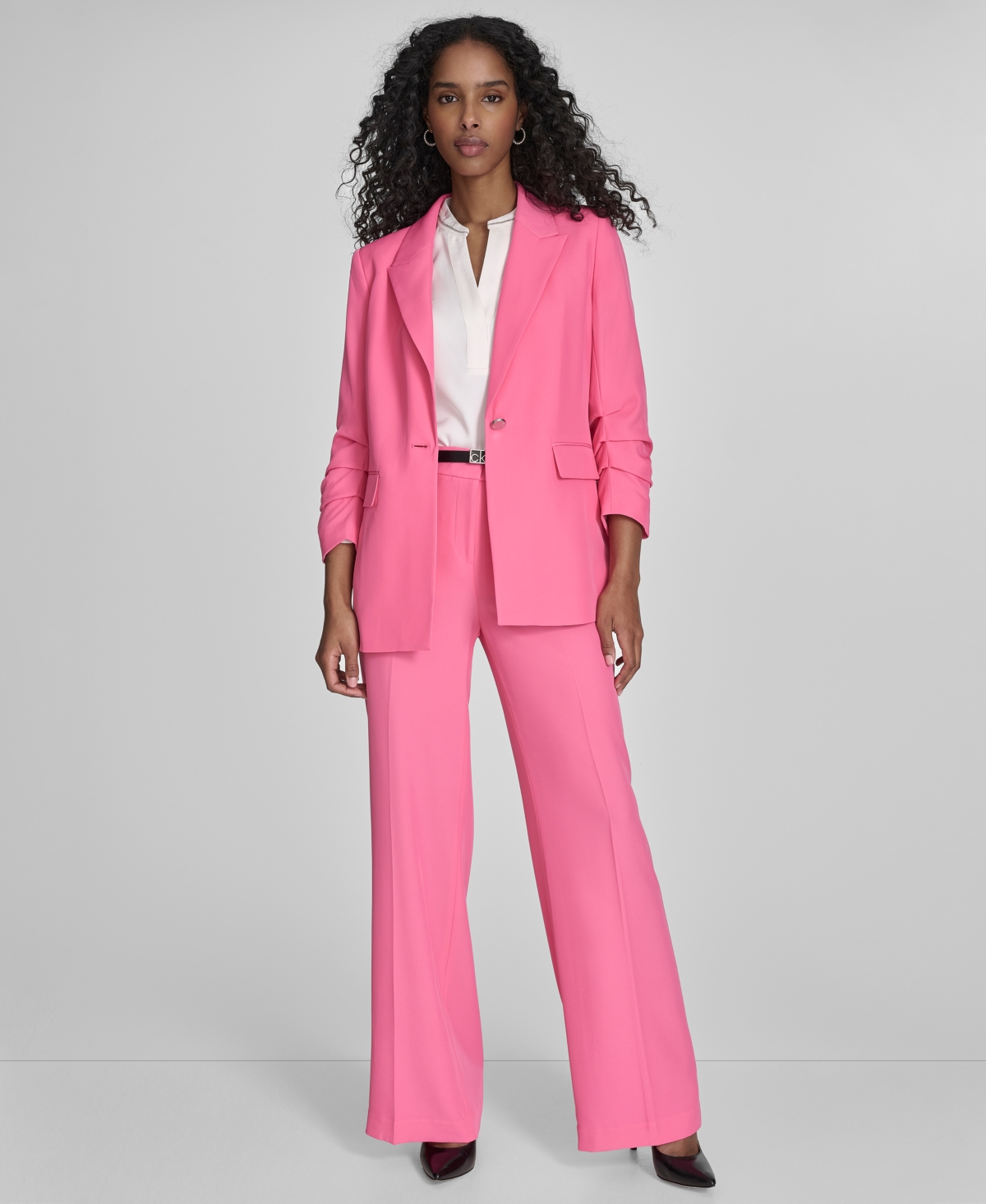 CALVIN KLEIN WOMEN'S ONE-BUTTON 3/4-SLEEVE BLAZER 