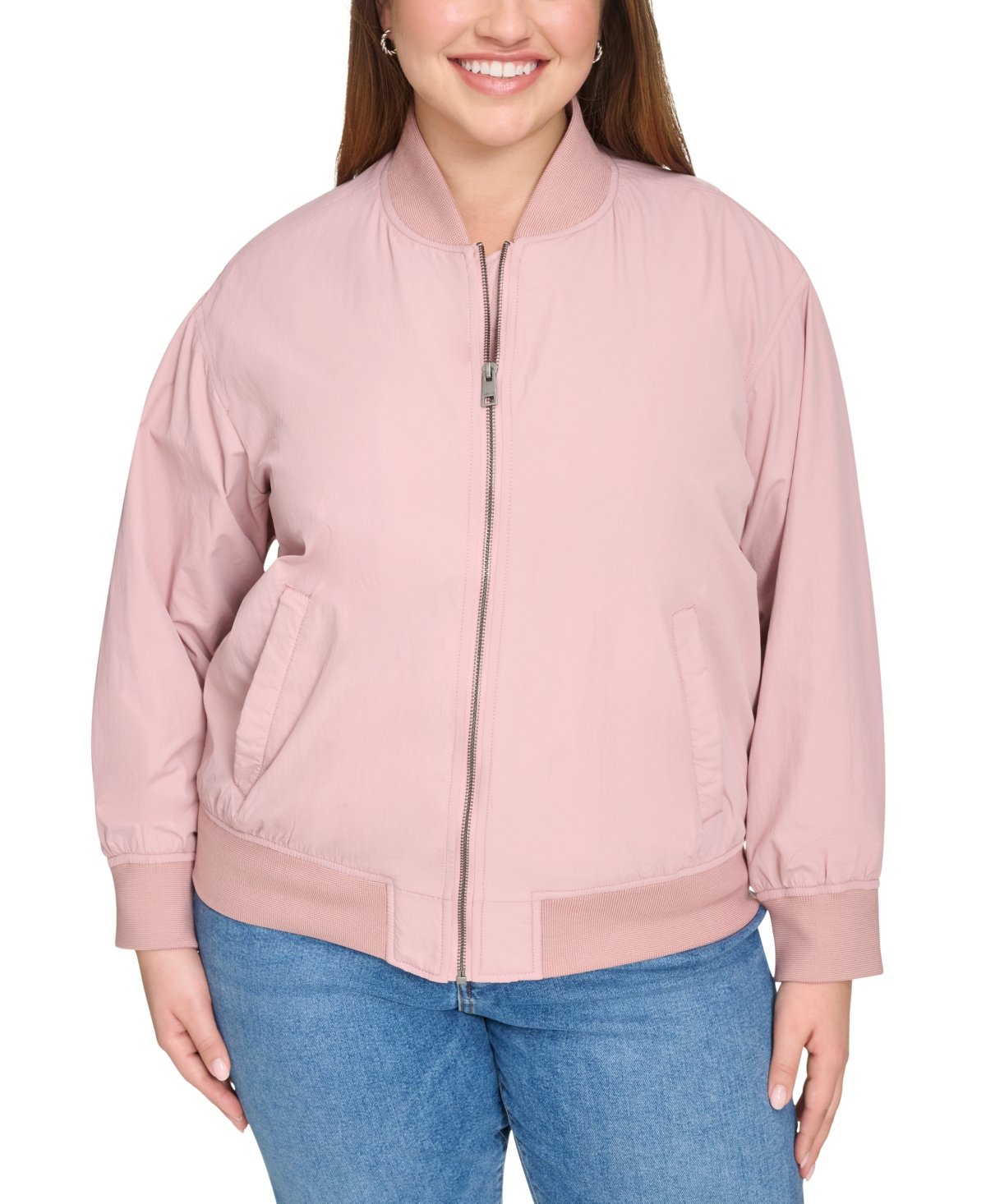 Levi's Trendy Plus Size Lightweight Zip-front Bomber Jacket In Dusty Rose