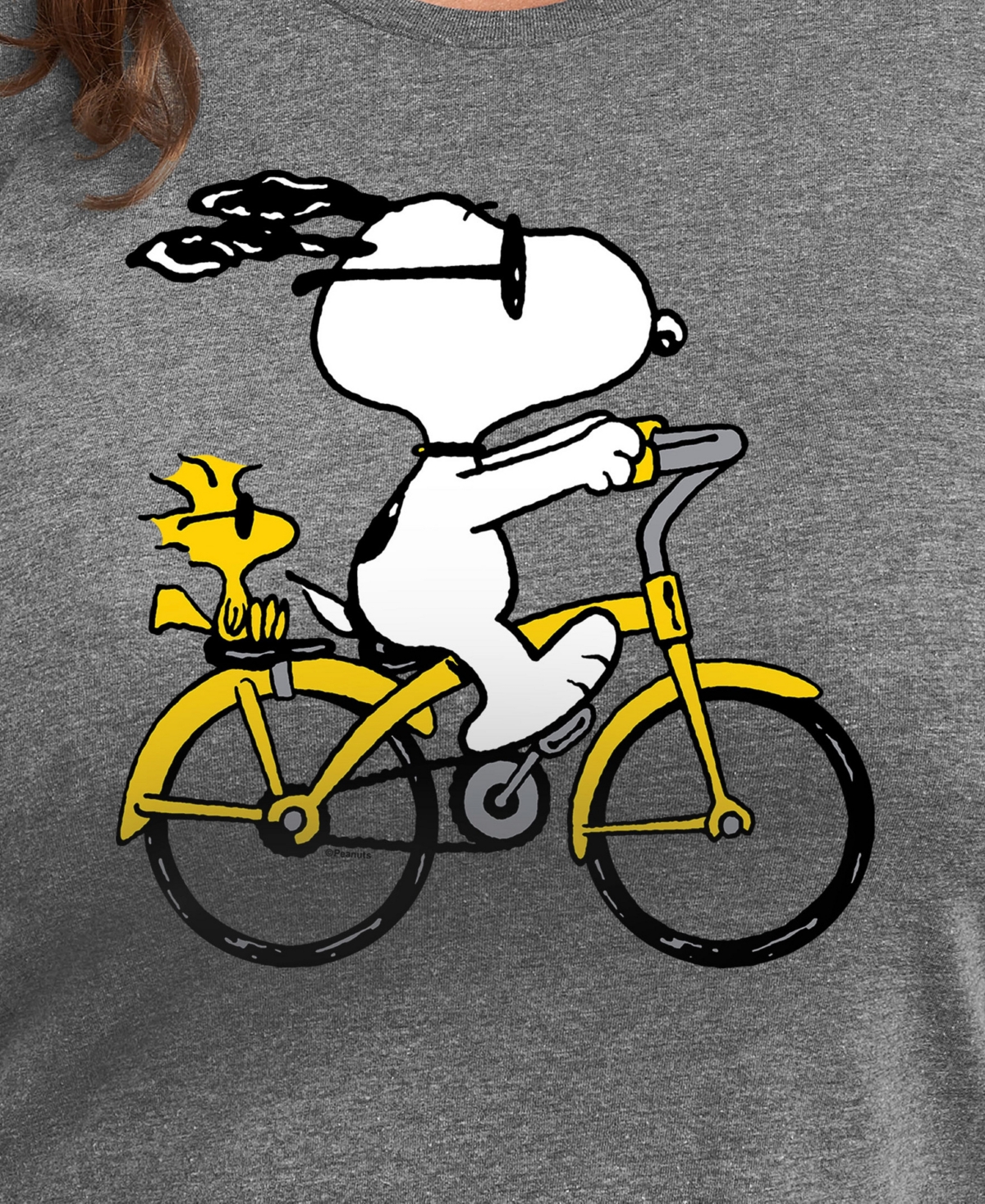 Hybrid Apparel Trendy Plus Size Peanuts Snoopy Music Dance Graphic Crew Neck T-shirt In Grey