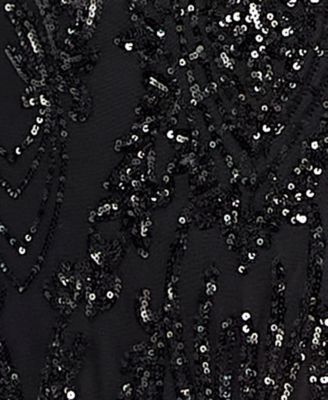 Juniors' Sequined Lace-Up-Back Gown