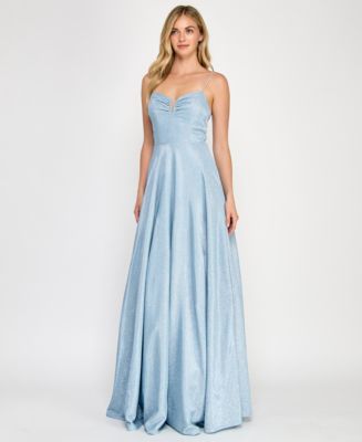Crystal Doll Juniors' Rhinestone-Strap Glitter Gown - Macy's