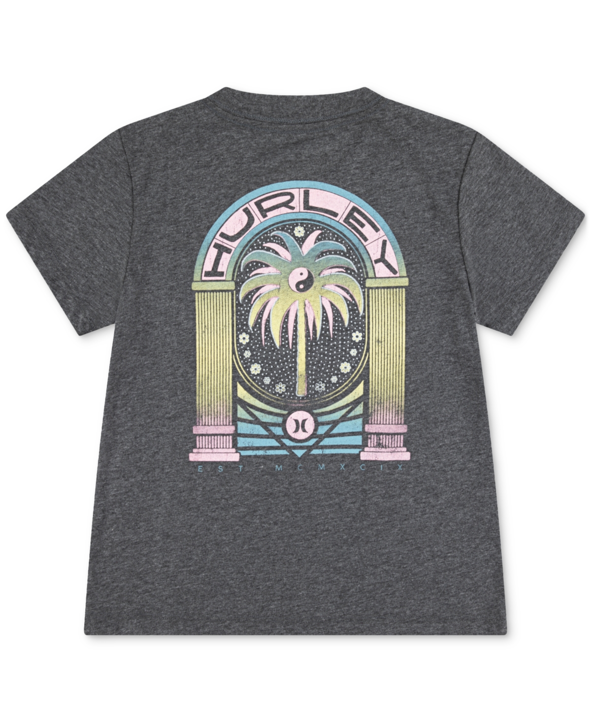 Shop Hurley Big Girls Retrograde Graphic Crewneck T-shirt In Black Heather