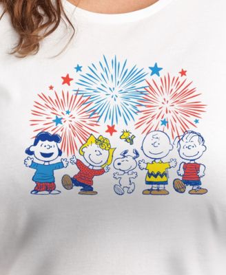 Trendy Plus Size Peanuts 4th of July Fireworks Graphic Crew Neck T-Shirt