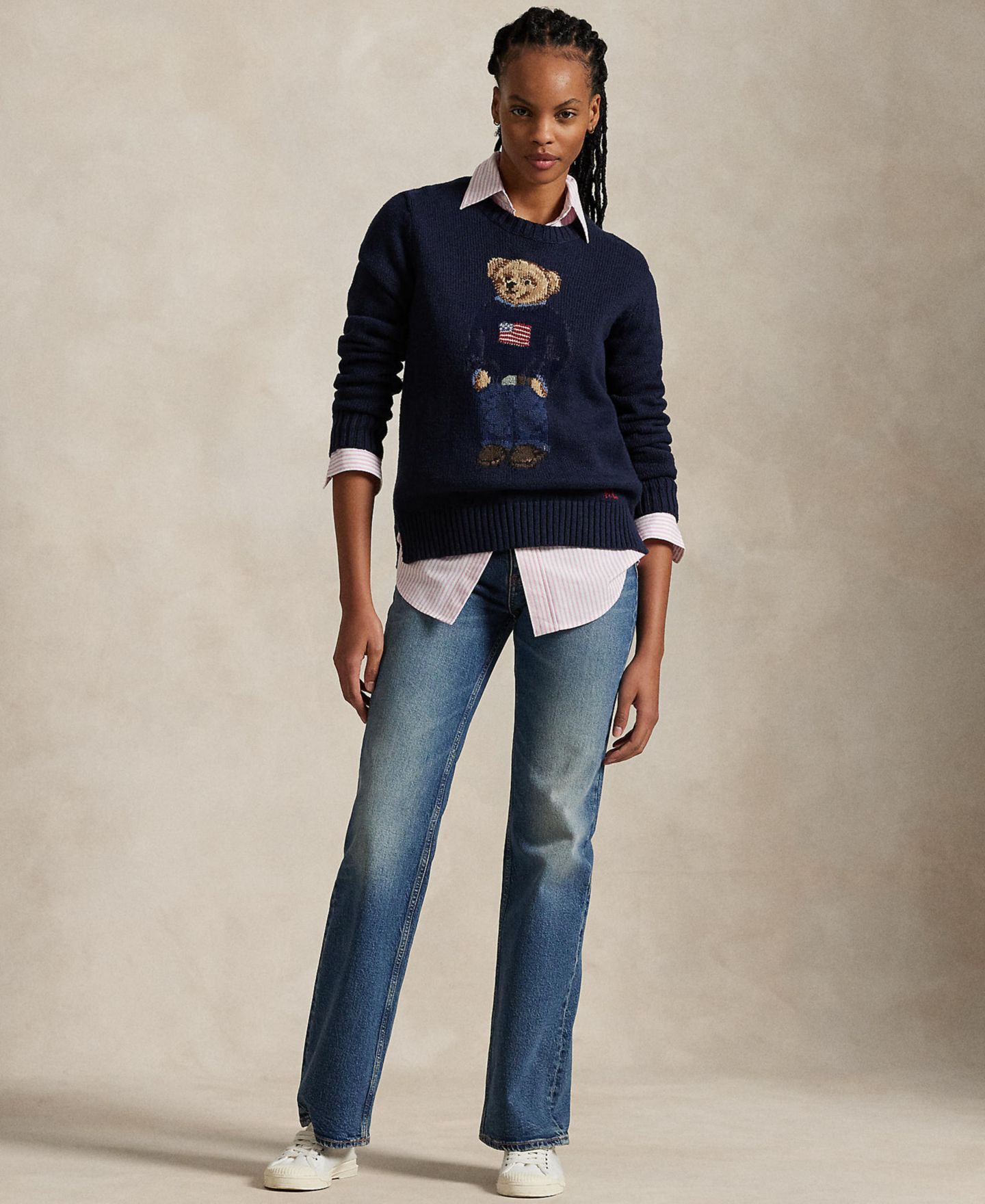 Женский свитер Polo Ralph Lauren Polo Bear Linen-Cotton Crewneck, цвет: Тёмно-синий разноцветный — фото 2