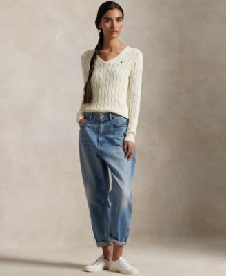 Women's Cable-Knit Cotton V-Neck Sweater