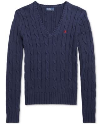 Women's Cable-Knit Cotton V-Neck Sweater