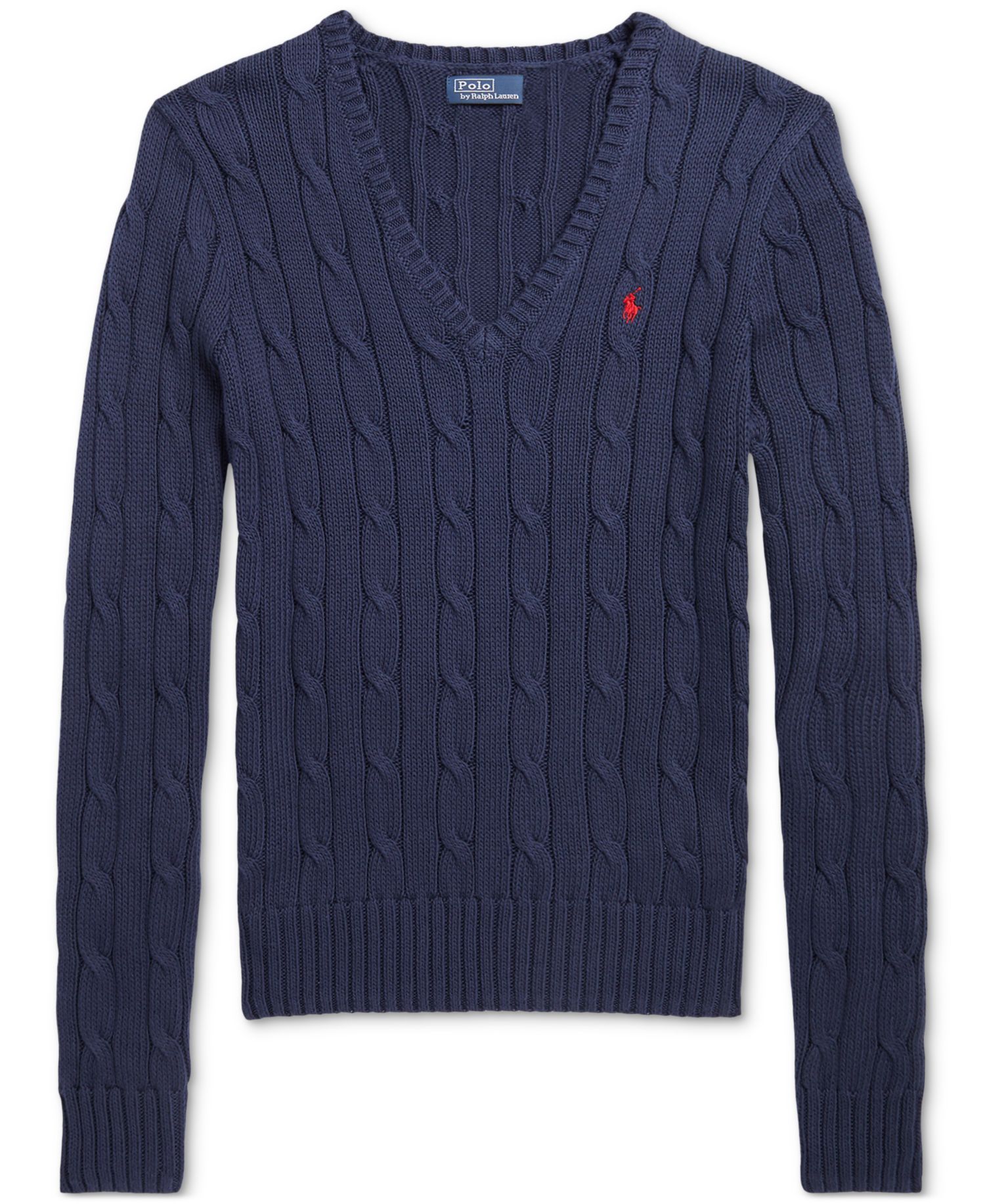 Women's Cable-Knit Cotton V-Neck Sweater