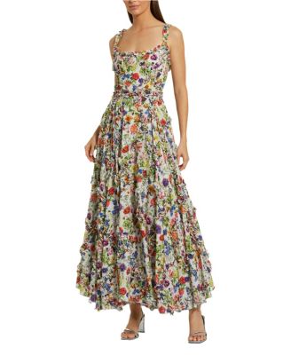 Women's Ruffle Floral Sweetheart Neck Gown