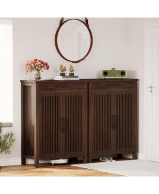 31.49" Wood 5-Tier Shoe Cabinet with Louvered Doors & Drawer Adjustable Shelves Freestanding Organizer for Entryway & Closet