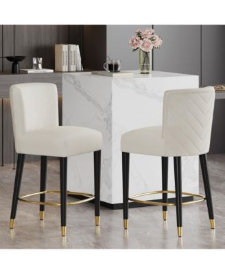 Set of 2 Counter Stools 27" Upholstered Tufted Seat Modern Design Ideal for Kitchen Island & Bar