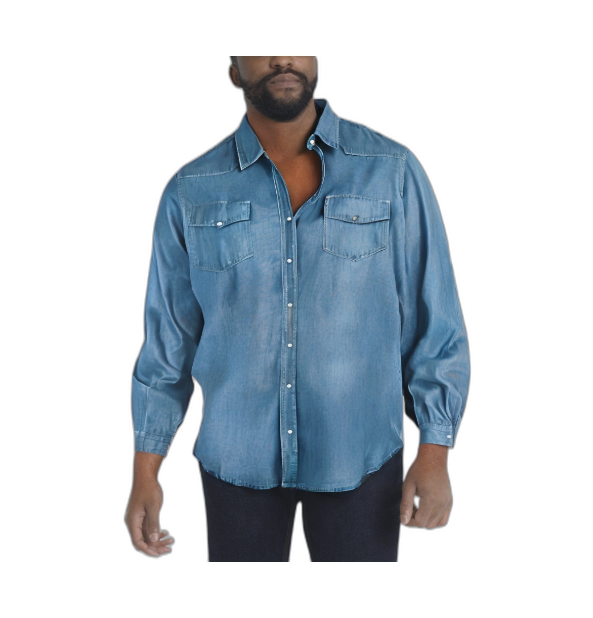 Big & Tall by KingSize Western Snap Front Shirt - Bleach denim