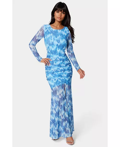 women's ruched long sleeve maxi dress