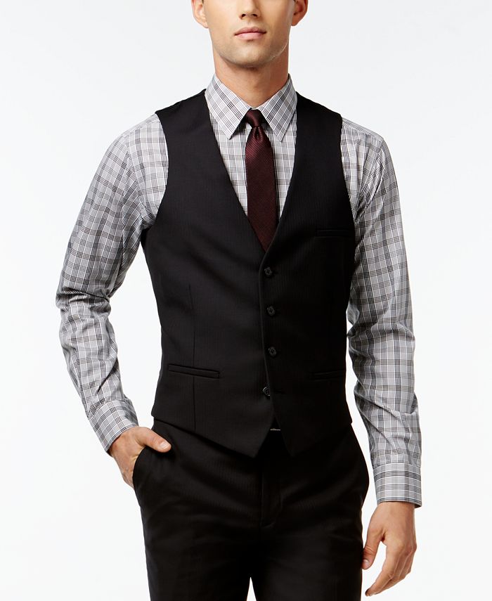 Bar III Black Solid Extra-Slim-Fit Vest - Macy's