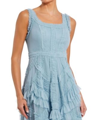 Women's Scoop Neck Sleeveless Mesh Micro Ruffle Midi Dress