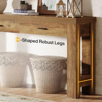 63" Console Table with 2 Drawers, Farmhouse Entryway Table with H-Shaped Sturdy Legs