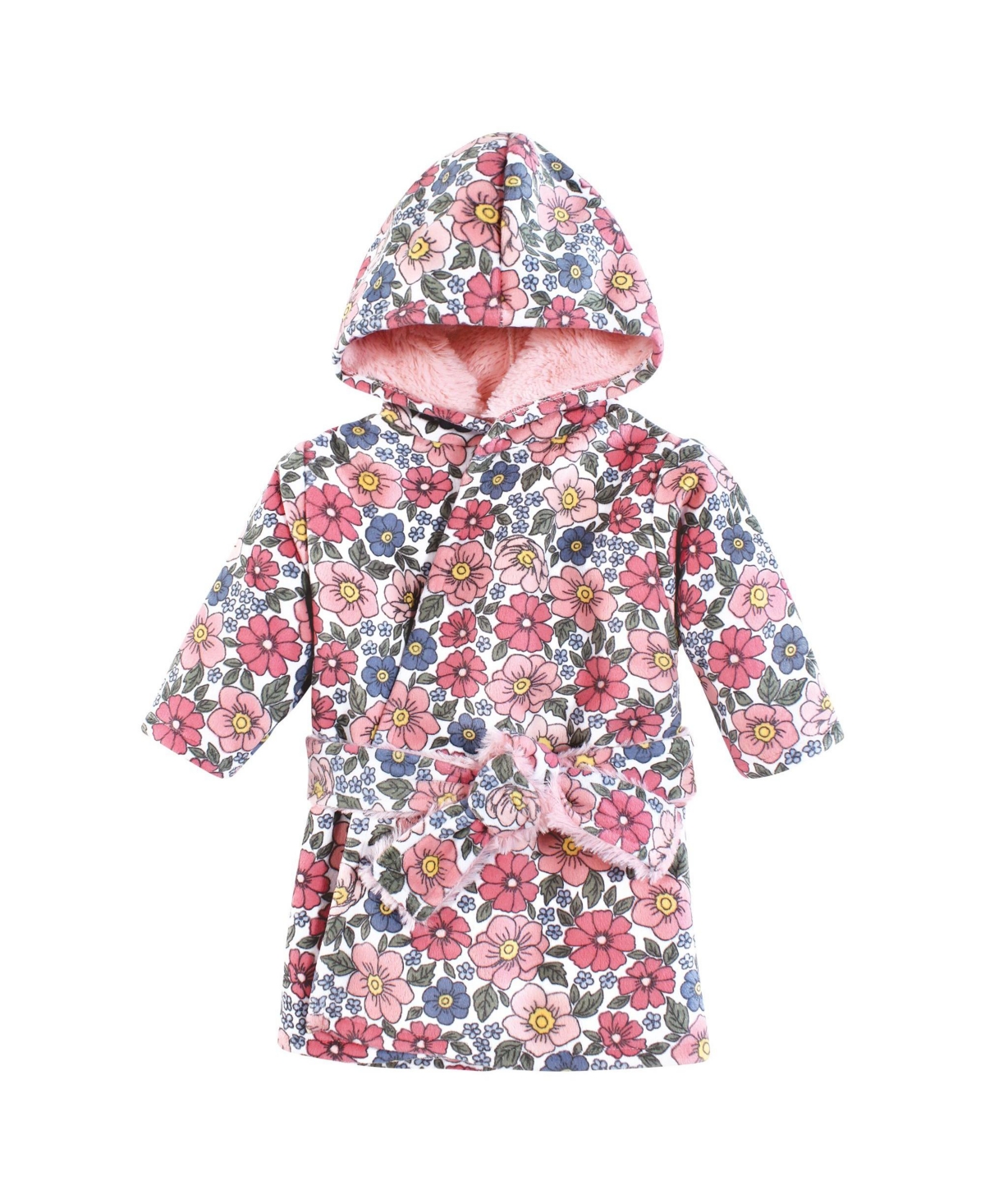 Hudson Baby Baby Girls Hudson Mink with Faux Fur Lining Pool and Beach Robe Cover-ups, Pink Blue Pretty Floral - Pink blue pretty floral