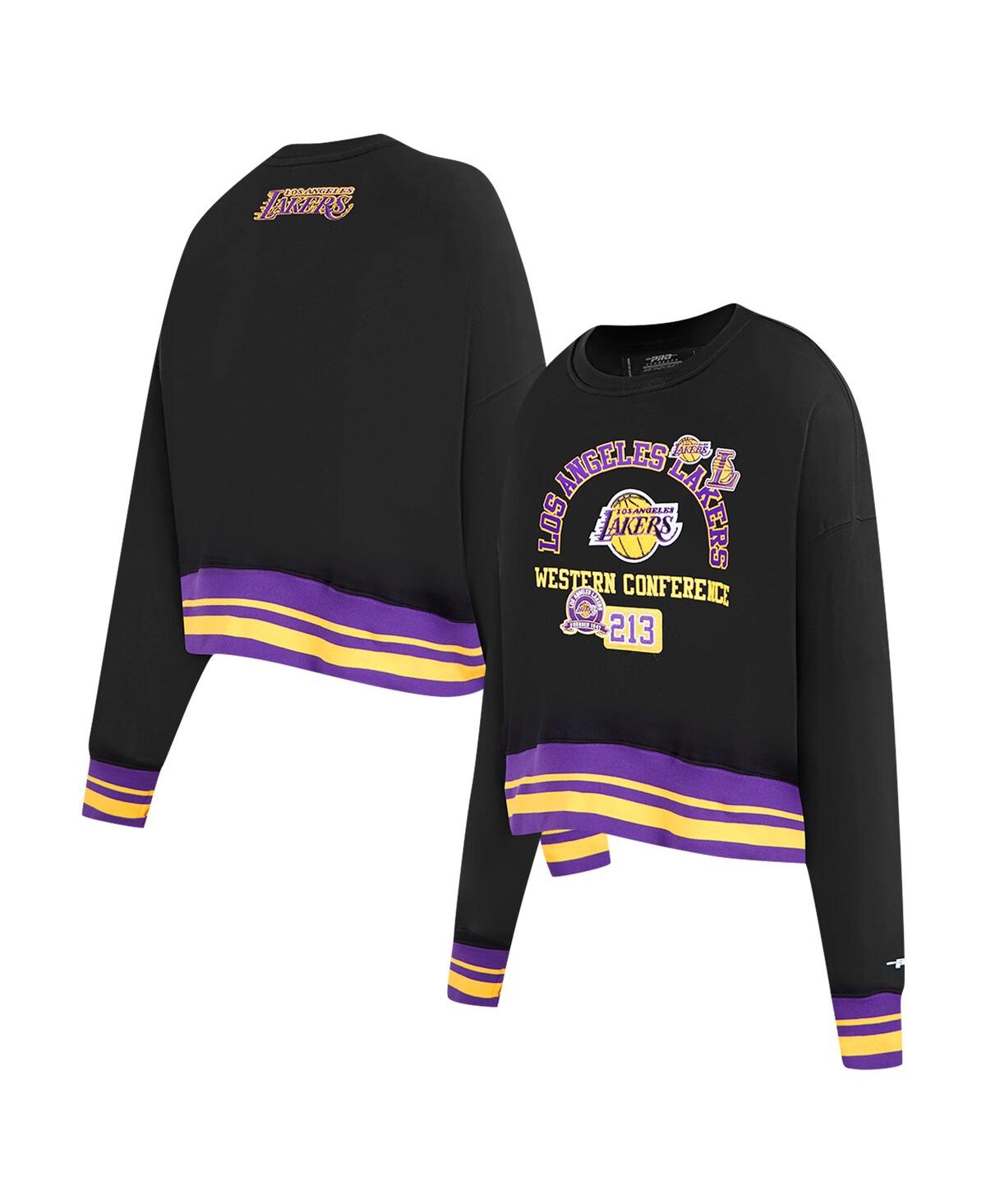 PRO STANDARD WOMEN'S BLACK LOS ANGELES LAKERS AREA CODE CROPPED PULLOVER SWEATSHIRT 
